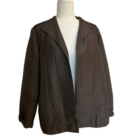 EILEEN FISHER 100% Silk‎ Groove Jacket Blazer Brown Large - Picture 1 of 7